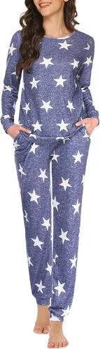 Miniatura 273 de Ekouaer Conjunto de pijama de manga larga para mujer, ropa de dormir suave con cuello redondo y bolsillos