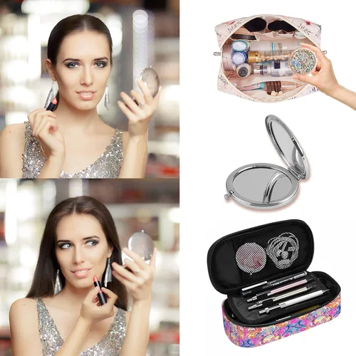 Miniatura 5 de Espejo compacto para mujeres, mini espejo redondo de maquillaje de viaje de bolsillo, bonito espejo de bolsillo plegable portátil pequeño para Flor
