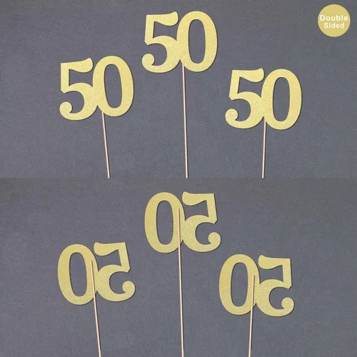 Miniatura 5 de Decoraciones de 50 aniversario NO 50, paquete de 10 centros de mesa de cumpleaños de 50 cumpleaños de doble cara con purpurina dorada para mesas