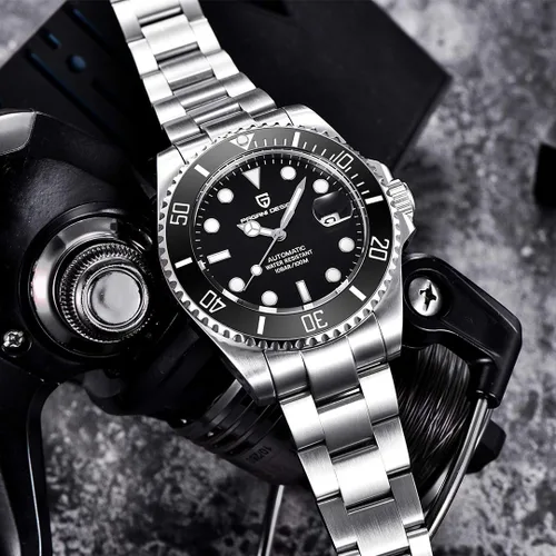 Miniatura 5 de Pagani Design - Reloj clásico mecánico de movimiento japonés automático impermeable de acero inoxidable para hombre Negro