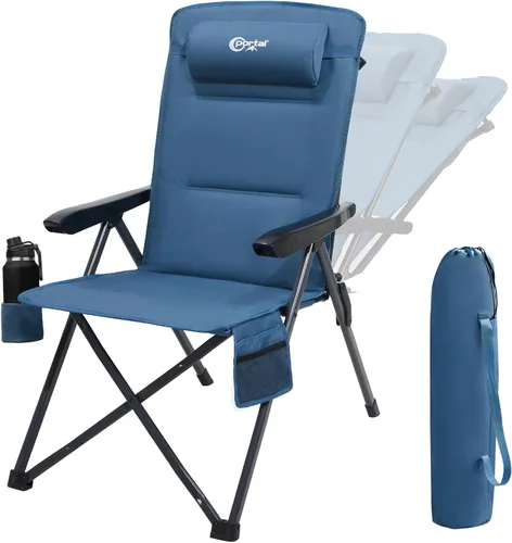 Portal Silla reclinable de campamento con respaldo ajustable plegable para adultos, portátil, respaldo alto, de gran tamaño, 350 libras (azul)