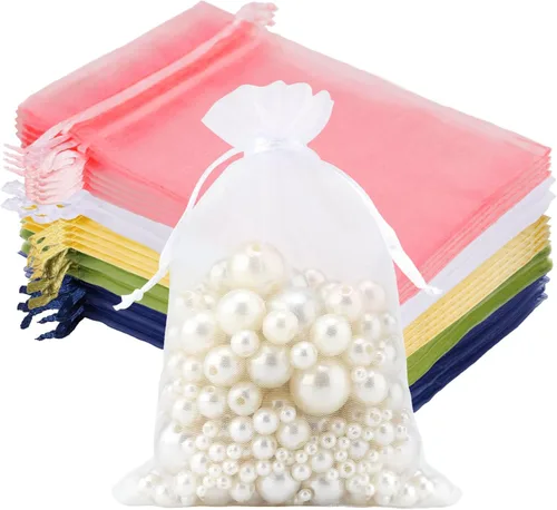 Miniatura 30 de Joycraft 50 bolsas de organza, bolsas de tul transpirables doradas de 4 x 6 pulgadas con cordón, bolsa de malla transparente para recuerdos de boda