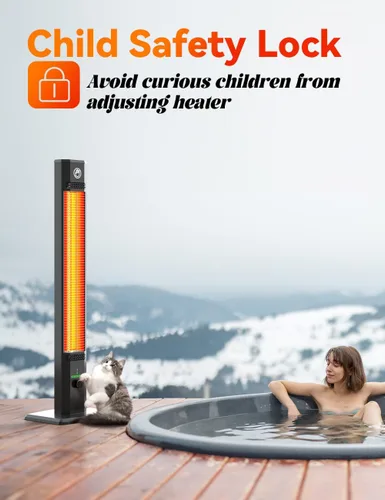 Miniatura 5 de Calentador al aire libre de 42 pulgadas, 9 niveles de calor y temporizador de 540 minutos, cerradura de seguridad para niños, calentador de garaje