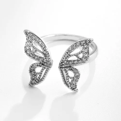 Miniatura 2 de Bonitos anillos de mariposa para mujeres y niñas, anillo ajustable de declaración de animales, joyería de mariposa con circonita cúbica, Aleación