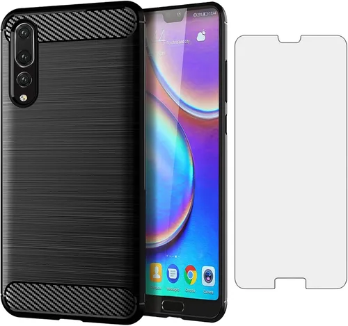Asuwish Funda para Huawei P20 Pro con protector de pantalla de vidrio templado y accesorios para celda, delgada y suave goma de silicona TPU