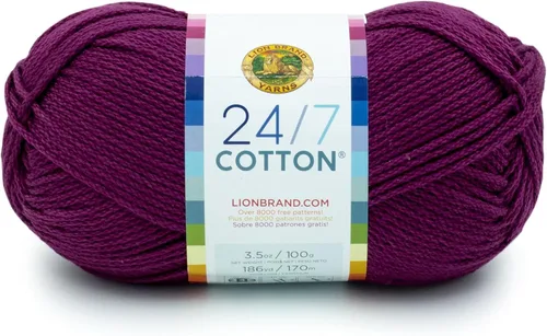 Miniatura 75 de Lion Brand Yarn, Hilo ligero mercerizado de algodón 24/7 para tejer, ganchillo y manualidades, Almirante, 1 paquete, 185 yardas de fibra natural