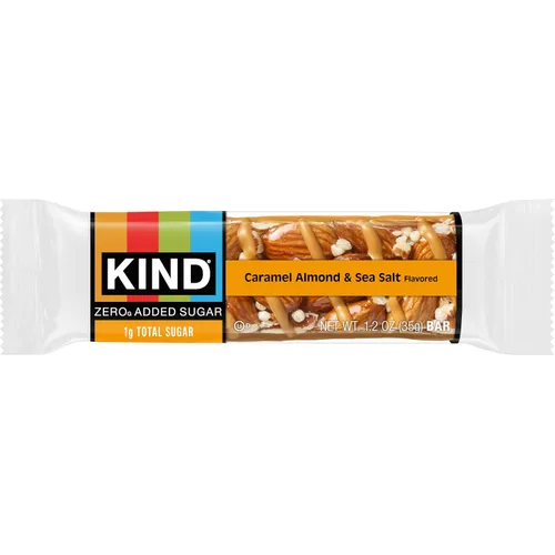 Miniatura 6 de KIND ZERO Barras sin azúcar añadida, caramelo, almendras y sal marina, aperitivos aptos para keto, libres de gluten, con 5g de proteína, 5