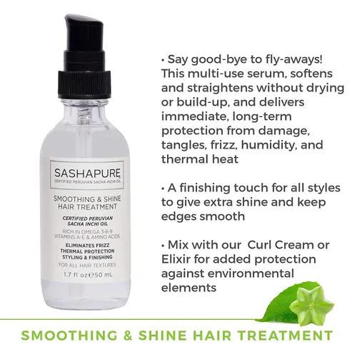Miniatura 3 de Sashapure Tratamiento capilar suavizante y brillante con aceite de Sacha Inchi, elimina el encrespamiento, protección térmica, peinado y acabado