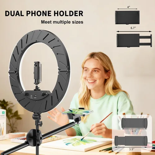 Miniatura 4 de Kit de Luz de Anillo Grande con Soporte de 79", [Nueva Versión] 55W 6700K Regulable, Trípode de Luz de Anillo LED Grande de 18", Soporte Doble