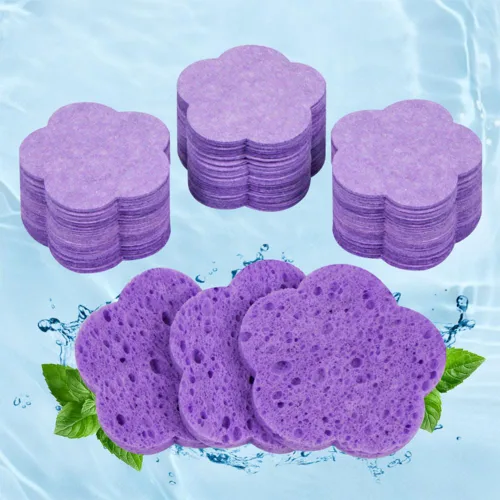 Miniatura 8 de 50 esponjas faciales, naturales, con forma de flor moderna, morado, reutilizable, exfoliante, limpieza, regalo de maquillaje 50 unidades - morado