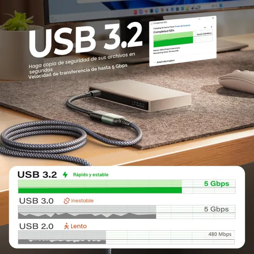 Miniatura 3 de AINOPE Cable de extensión USB, extensor USB, cable de extensión USB 3.0, cable macho a hembra, cable de alta transferencia de datos compatible