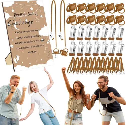 Miniatura 18 de Geelin Juego de 12 juegos de chupete con columpio para baby shower, juegos divertidos de revelación de género, incluye 1 letrero de madera y 12