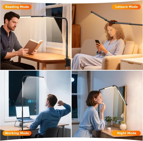 Miniatura 6 de Lámpara LED de escritorio para oficina en casa, luz para escritorio con cuello de ganso ajustable, lámpara de escritorio para monitor de doble Negro
