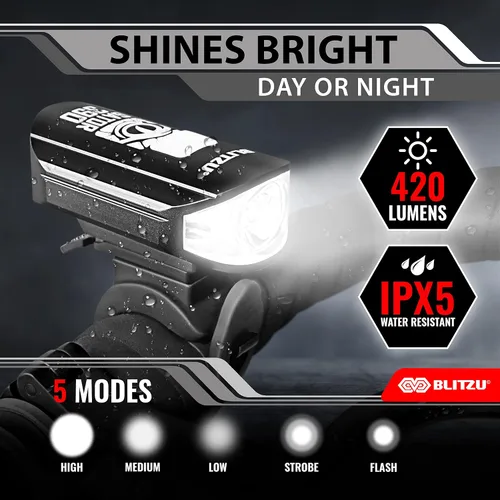 Miniatura 5 de BLITZU Juego de luces recargables tipo C ultra brillantes para bicicleta, faros delanteros y traseros para bicicleta, accesorios de bicicleta