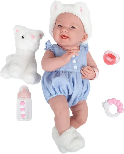 Miniatura 5 de JC Toys La Newborn Muñeca de bebé de 15 pulgadas anatómicamente correcta de vinilo, con niña real en azul y accesorios de lujo, diseñada por Gato
