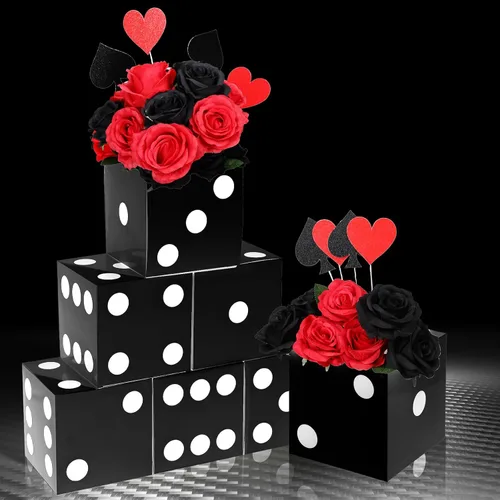 Miniatura 4 de Sinmoe 6 cajas de regalo de dados negros a granel de 7 x 7 x 7 pulgadas, caja de cartón de casino 3D para centros de mesa de dados para decoración