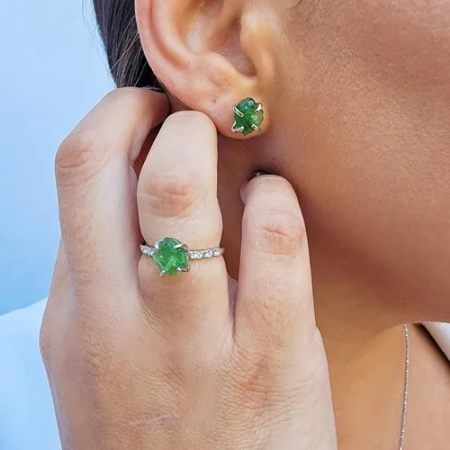 Miniatura 98 de Natural raw gemstone stud earrings with white gold over 925 sterling silver, 6 to 7mm rough genuine quality birthstone gift for her, Uniquelan