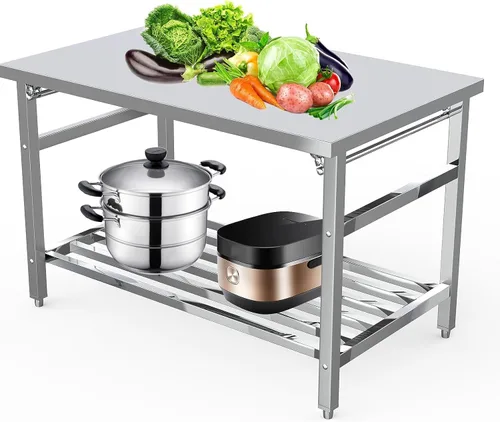 Miniatura 9 de GlowSol Mesa de preparación de acero inoxidable de 48 x 24 pulgadas, mesa plegable de trabajo de acero inoxidable resistente comercial NSF