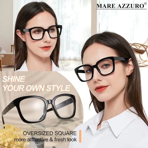 Miniatura 2 de MARE AZZURO Gafas de lectura cuadradas grandes +1.0 para mujeres de gran tamaño 1.00 1.25 1.50 1.75 2.00 2.25 2.50 2.75 3.00 3.50 4.00 5.00 6.00