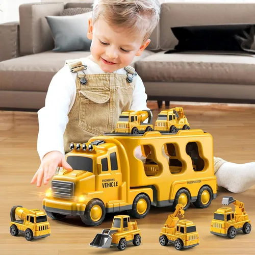 Miniatura 6 de JUKUDAHU Camiones para niños pequeños de 2 a 4 años 1-3 4-8 4-7 para niños y niñas, camiones de juguete de construcción de 5 en 1 para niños