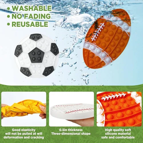 Miniatura 3 de 4 piezas de juguetes para ansiedad, juguetes deportivos para presionar burbujas, juguete sensorial para fútbol, baloncesto, béisbol, rugby, juguetes