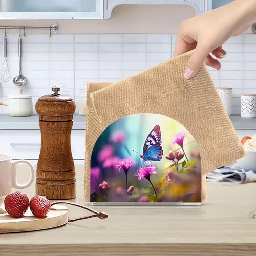 Miniatura 6 de Napkin Holder Butterfly Flowers Napkin Holders for Tables, Clear Acrylic Napkin Holders Cocktail Napkin Holder for Kitchen Restaurant Bar Home Decor