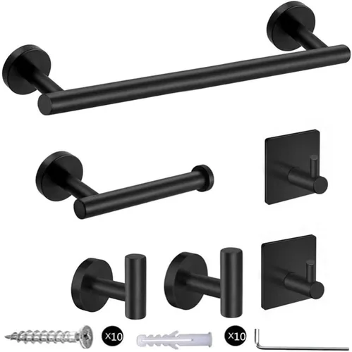 szhdxsy - Juego de 6 accesorios de baño negro mate, soporte para toallas de acero inoxidable SUS 304 montado en la pared, incluye toallero de 16