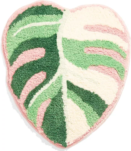 Alfombra de baño de hoja de Monstera abigarrada, con forma de Monstera tropical, bonita alfombra de baño para decoración de baño, alfombra estética