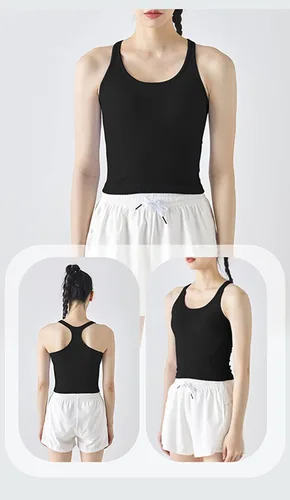 Miniatura 88 de sphinx cat - Camiseta corta de entrenamiento para mujer, camiseta sin mangas, acanalada, con espalda cruzada y brasier integrado