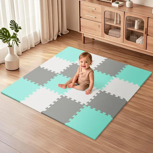 Miniatura 12 de 36 piezas de tapete de juego para bebé para el piso, azulejos de espuma para niños con entrelazado, alfombra de rompecabezas de espuma cuadrada