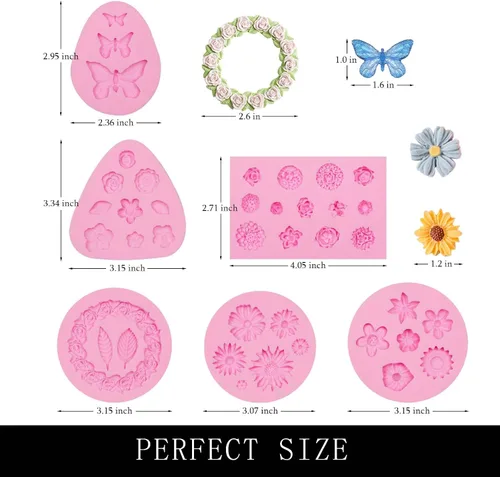 Miniatura 2 de Moldes de silicona con diseño de mariposa, 6 moldes de flores para chocolate, para tartas, fresas, hornear, cupcakes, arcilla de resina Moldes