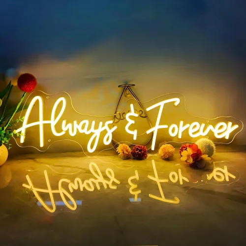 Miniatura 2 de Letrero de neón con texto en inglés "Always and Forever" (Always and Forever) - Letrero de neón grande de 26 pulgadas para decoración de pared