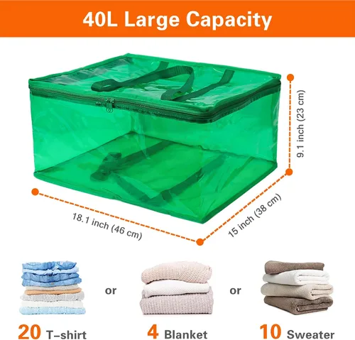 Miniatura 2 de Vieshful Bolsa de almacenamiento de ropa transparente verde de 40 litros, organizador de ropa colorido con cremallera, bolsa de almacenamiento