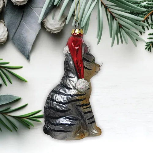 Miniatura 3 de Adorable adorno de gato atigrado con sombrero de Papá Noel, decoraciones navideñas perfectas para los amantes de los gatos, cristal hecho a mano