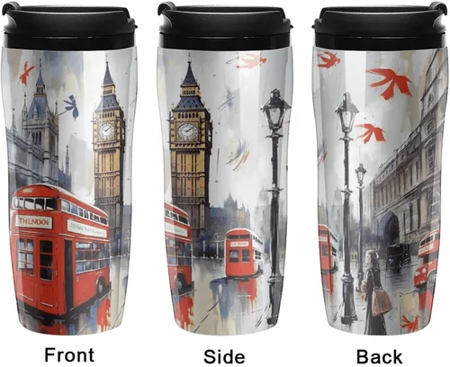 Miniatura 4 de London - Taza de café caliente, taza de viaje reutilizable, tazas de café helado, doble aislamiento térmico, taza de café con tapa a prueba