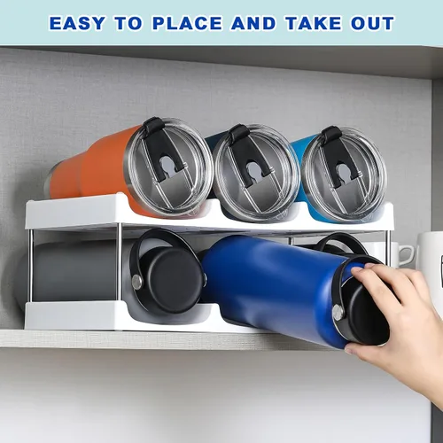 Miniatura 5 de LANDNEOO Soporte organizador apilable para botellas de agua, para la organización de vasos grandes de Stanley y otros, estante de plástico blanco