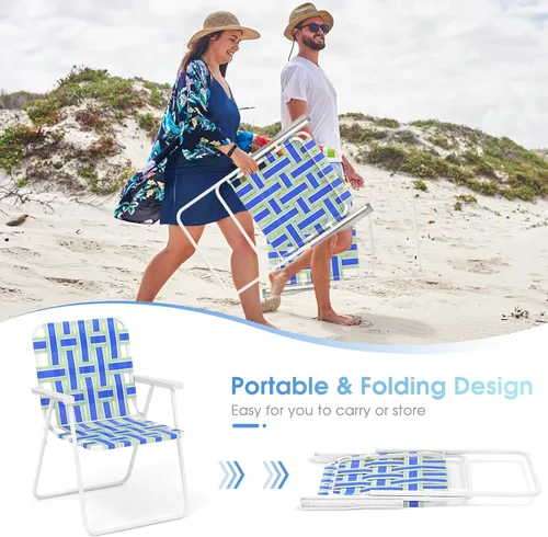 Miniatura 4 de Giantex Juego de 2 sillas de playa para adultos, silla de camping con estructura de acero, sillas plegables ligeras para directores para exteriores