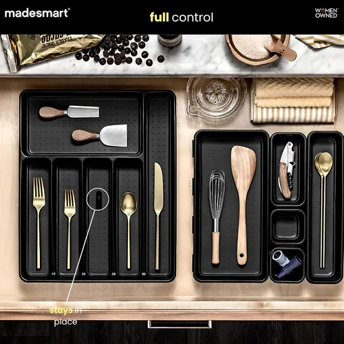 Miniatura 3 de madesmart Bandeja de cubiertos de alta calidad, organizador de cubiertos de 6 compartimentos para tenedores, cuchillos y cucharas, antideslizante