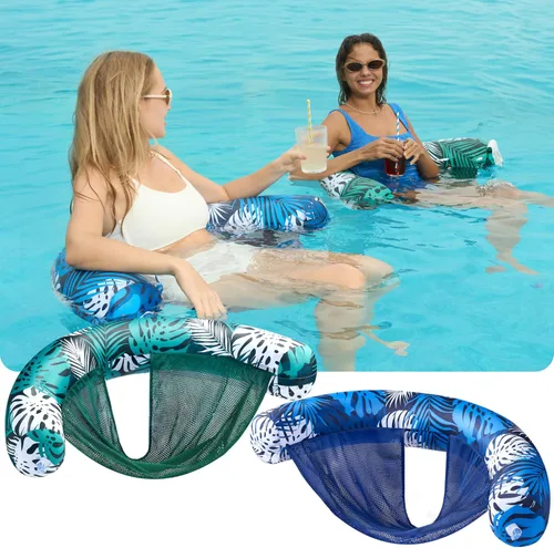 Miniatura 2 de Sloosh Flotadores de piscina para adultos, paquete de 2 sillas inflables de fideos con eslinga de tela suave, flotador flotante para piscina