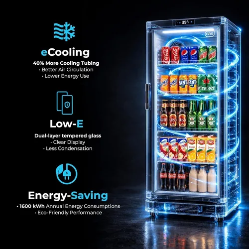 Miniatura 3 de GRS Refrigerador comercial con cerradura de puerta de vidrio Flujo de aire fresco y temperatura Refrigerador de bebidas, enfriador de bebidas