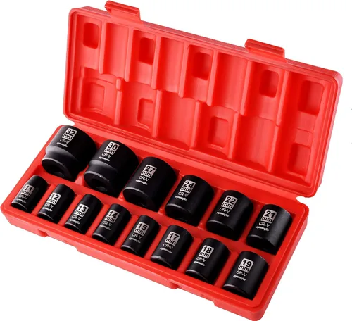 Miniatura 9 de EPAuto Juego de dados de impacto métricos poco profundos de 1/2 pulgada, Cr-V, 6 puntos, 14 dados