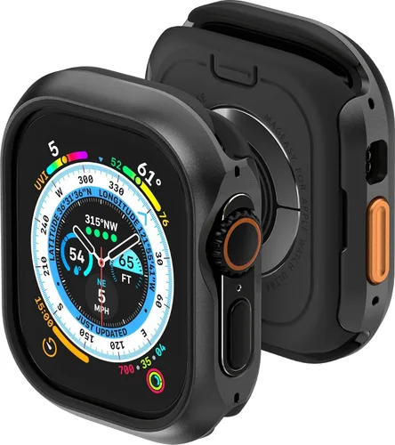 Miniatura 13 de MAGEASY Funda resistente de aluminio de calidad aeronáutica para Apple Watch de 45mm Series 9, 8, 7 Carcasa metálica dura 2 en 1 con parachoques