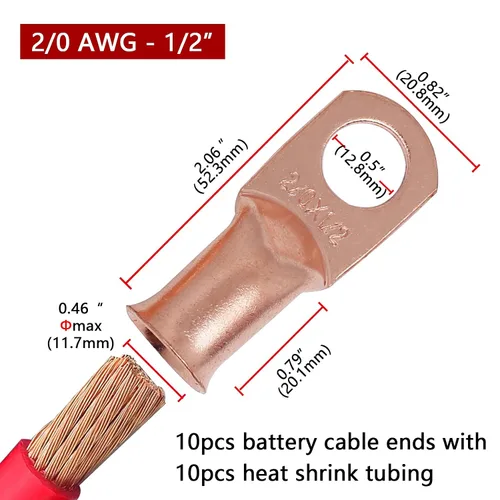 Miniatura 86 de TKDMR - Kit de 264 piezas de extremos de cable de batería, 132 piezas de terminales de anillo de lengüetas de cable de cobre resistentes AWG 8 6 4 2