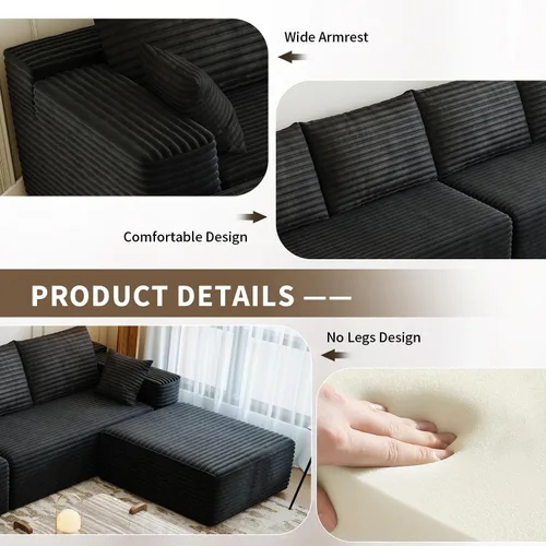 Miniatura 9 de Sofá seccional modular de 139.4", sofás minimalistas en forma de U con 2 otomanas chaise, sofá cama convertible moderno de asiento profundo, tela