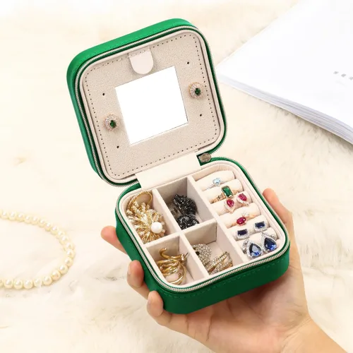 Miniatura 2 de Estuche de viaje para joyas con espejo, pequeño organizador de joyas de viaje, caja de joyería portátil, mini organizador de viaje, caja