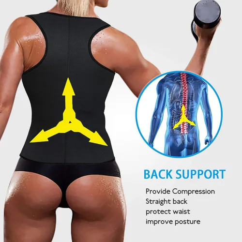 Miniatura 4 de Chaleco de sauna de neopreno para mujer, entrenador de cintura, sudor caliente, corsé delgado con cremallera, camiseta sin mangas para entrenamiento