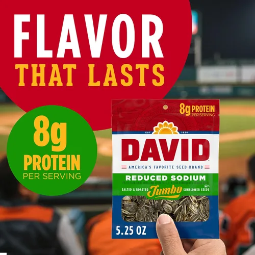 Miniatura 3 de DAVID Semillas de girasol jumbo reducidas en sodio, sabor original, aperitivo de béisbol del día del padre para papá, 5.25 onzas