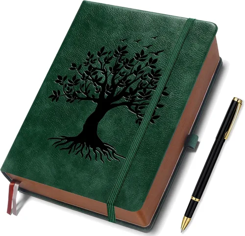 ZXHQ - Cuadernos de diario A5 de 360 páginas a rayas con bolígrafo, para mujeres y hombres, cuaderno de escritura, diseño de árbol de la vida, Verde