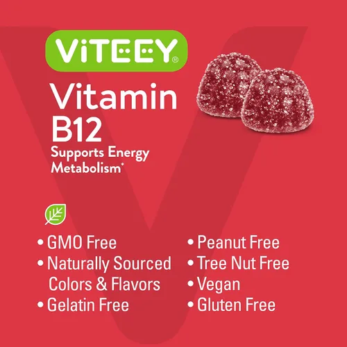 Miniatura 5 de Viteey Gomitas de vitamina B12 – Gomitas de apoyo cognitivo y energía – Veganas, sin gelatina, sin gluten – 60 unidades 60 unidades (paquete de 1)
