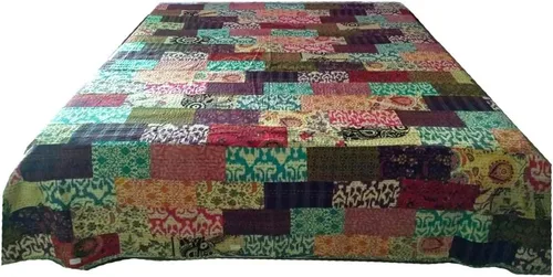 Miniatura 7 de Rastogi Handicrafts India étnica hecha a mano con apliques Jogi Work de algodón doble tamaño Queen Multicolor funda de sábana (multicolor, 20 cajas)